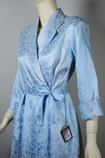 deadstock vintage early 1950s dressing gown robe pin-up style blue floral satin size M 39 inch bust 30 inch waist
