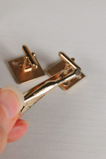 Rockabilly 1950s tie clip cufflinks set by SWANK goldtone piano design musician gift