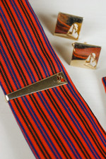 Rockabilly 1950s tie clip cufflinks set by SWANK goldtone piano design musician gift