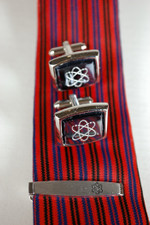 silvertone metal hematite glass atomic starburst symbol tie clip cufflinks set 1950s 60s scientist gift