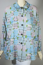novelty print cotton top artist smock blouse 1950s size M to L up to 44 inch bust