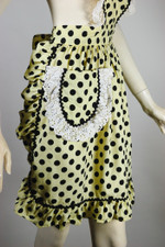 yellow black polka dots bib apron 1940s lace trim pin-up style 29 inch waist XS-M