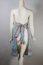 deadstock vintage full apron cottagecore turquoise pink roses cotton unique strapless bodice XS S
