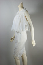 sheer white nylon and lace trim 1960s babydoll top petti pant pajama set unworn size S