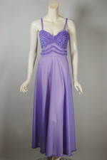 Lilac purple nylon 1950s nightgown ruffles trim S to M 36 38 inch bust