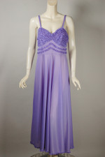 Lilac purple nylon 1950s nightgown ruffles trim S to M 36 38 inch bust