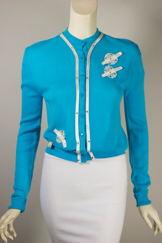 Deadstock vintage cardigan sweater 1950s aqua blue orlon S-M 36-40 inch bust