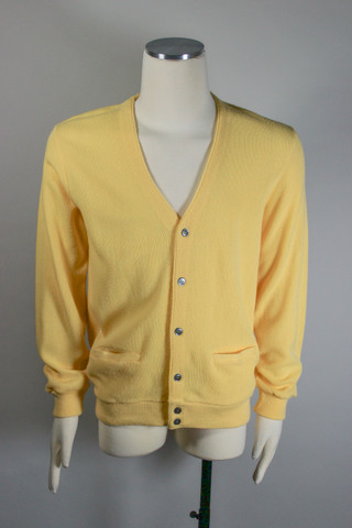 vintage 70s cardigan golf sweater V-neck yellow acrylic mens L preppy sporty