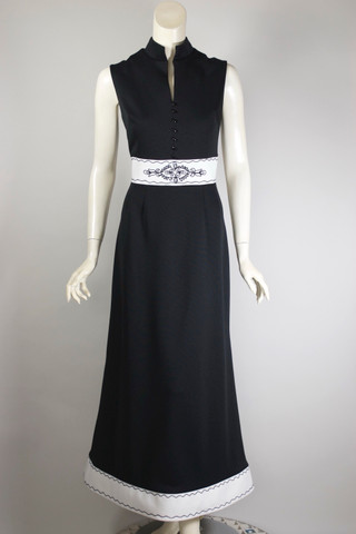 black white colorblocked maxi dress late 1960s 70s sleeveless S 36 bust 27 waist