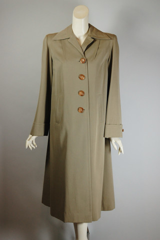 Khaki tan wool gabardine ladies swing coat late 1940s S-M 36-38 chest