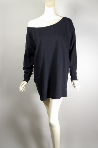 Norma Kamali 1980s sweatshirt tunic mini dress off-the-shoulder black cotton fleece size S
