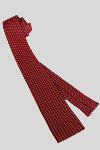 orange-red black purple stripes skinny square-end necktie Mad Men style late 1950s early 60s