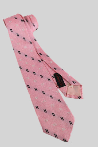 men's vintage late 1950s skinny necktie pastel pink and black design rockabilly style equal signs pattern