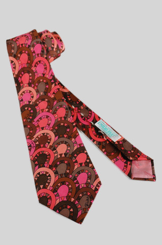 melon peach pink brown psychedelic print vintage Emilio Pucci silk necktie late 60s 70s designer menswear