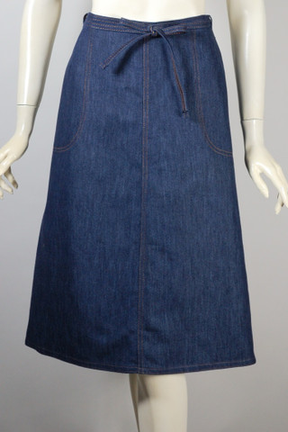 deadstock vintage 70s denim wrap skirt dark blue size L XL 34 waist