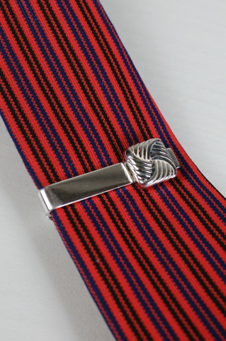 Swank skinny tie clip 1950s 60s silver metal midcentury modern square knot design