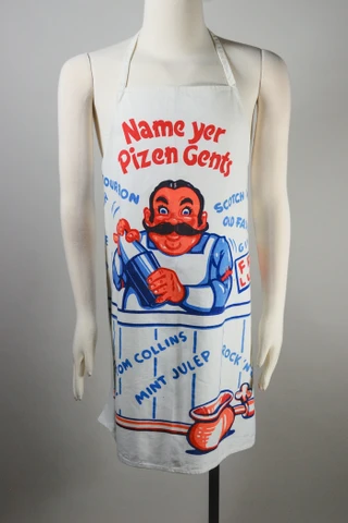 1950s 60s novelty print cotton screen-printed bartenders apron unisex mixologist gift