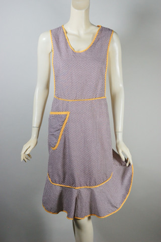 Vintage pinafore apron 1930s purple yellow gingham check cotton womens size M to L gift for chef cook