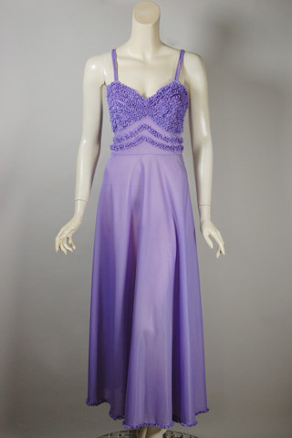 Lilac purple nylon 1950s nightgown ruffles trim S to M 36 38 inch bust