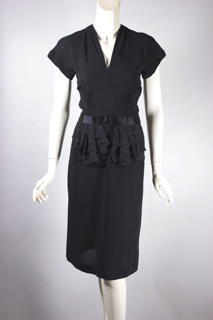 1940s dress peplum black cocktail XXS 23 inch waist