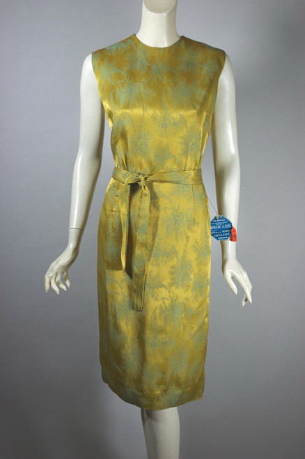 deadstock 1960s cocktail dress sleeveless size M gold blue brocade