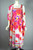 70s party dress pink white floral chiffon matching shawl XS 25 inch waist