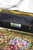 Veldore black wool handbag 1960s gold lace trim roses beading