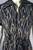 Black white zip-front 70s dress spooky branches print knit poly M-L