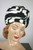 High crown turban hat 1960s black white swirl print fabric