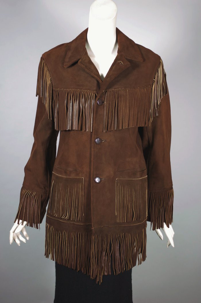 Brown suede fringed western jacket 1950s rockabilly fashion