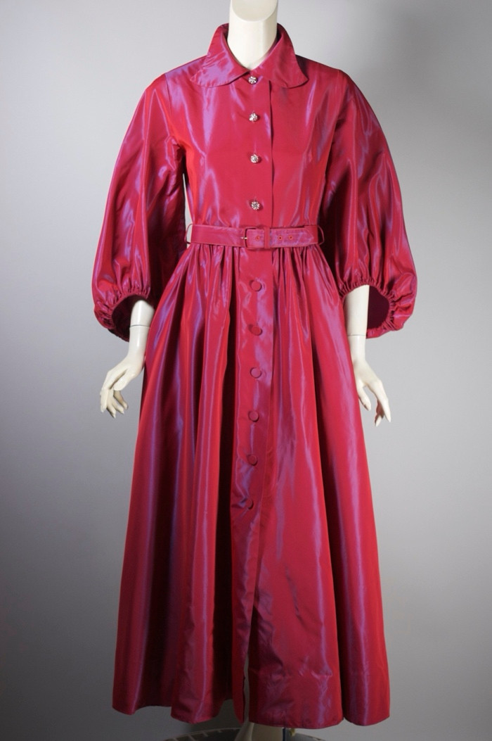 1950s pinup lingerie dressing gown fancy robe size XS-S fuchsia pink taffeta 25-26 inch waist