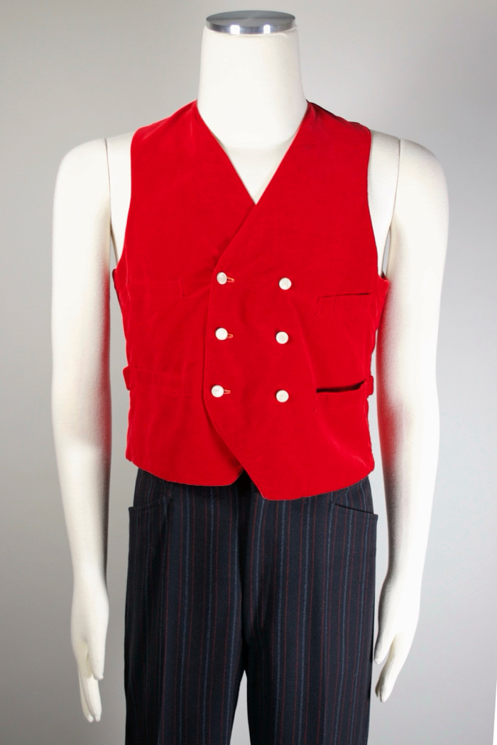 red velveteen waistcoat vest 1950s S-M 36-38 mens unisex double-breasted vest