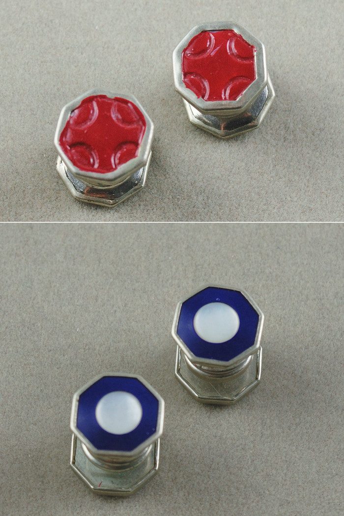 Art Deco cufflinks 1920s 30s octagonal mother-of-pearl blue silver-tone metal 2-part snap style Art Deco cufflinks 1920s 30s octagonal mother-of-pearl blue silver-tone metal 2-part snap style