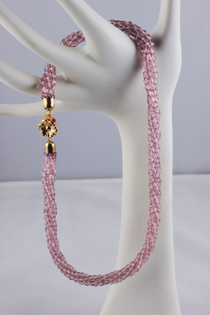 lilac purple lavender faceted glass beads twisted multi-strand necklace vintage 1960s