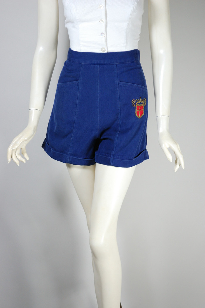 Navy blue cotton gabardine 1950s short shorts size XS 25 26 inch waist pin-up rockabilly style