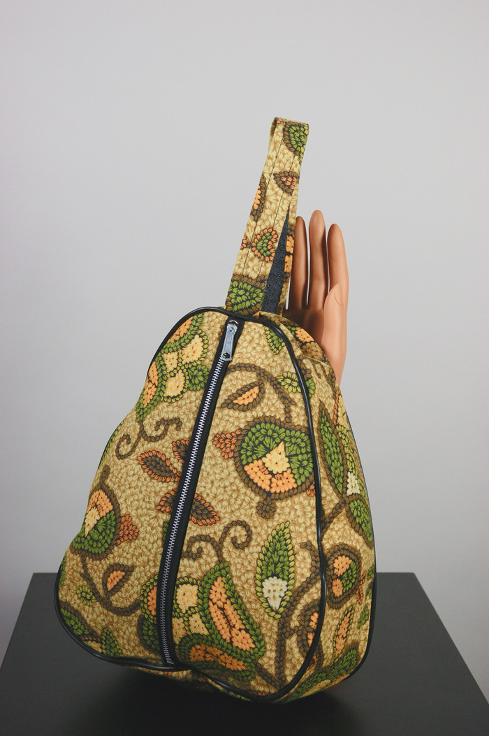 vintage shoe bag carry to work or dance class 1960s deadstock green gold floral print cotton