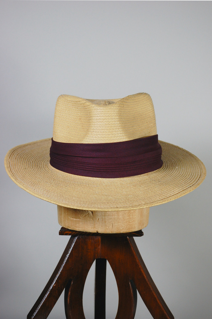 Maya-Quiche K'iche Guatemalan palm leaf fedora hat natural straw 1970s size 7 1/8 S unisex