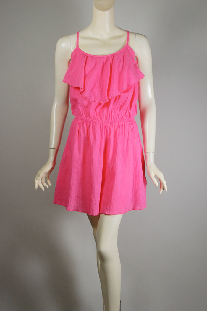 bright pink cotton gauze 80s romper wide leg shorts beach vacation outfit S-M 38 inch bust 32 waist