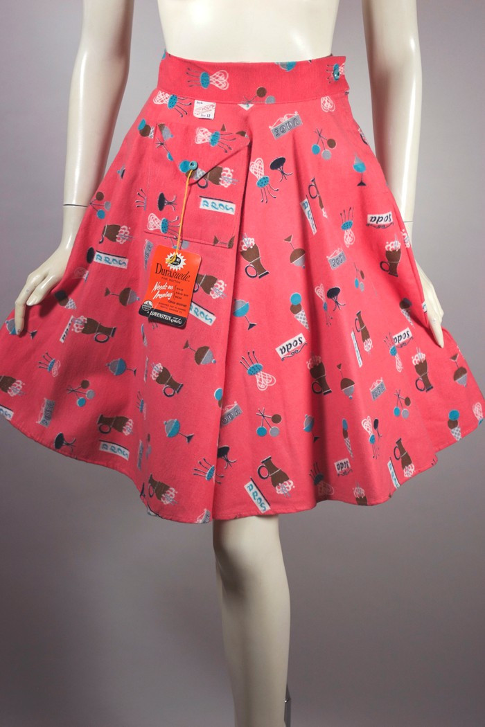 ice cream soda fountain novelty print 1950s circle skirt childs L adult XXS 22 24 inch waist