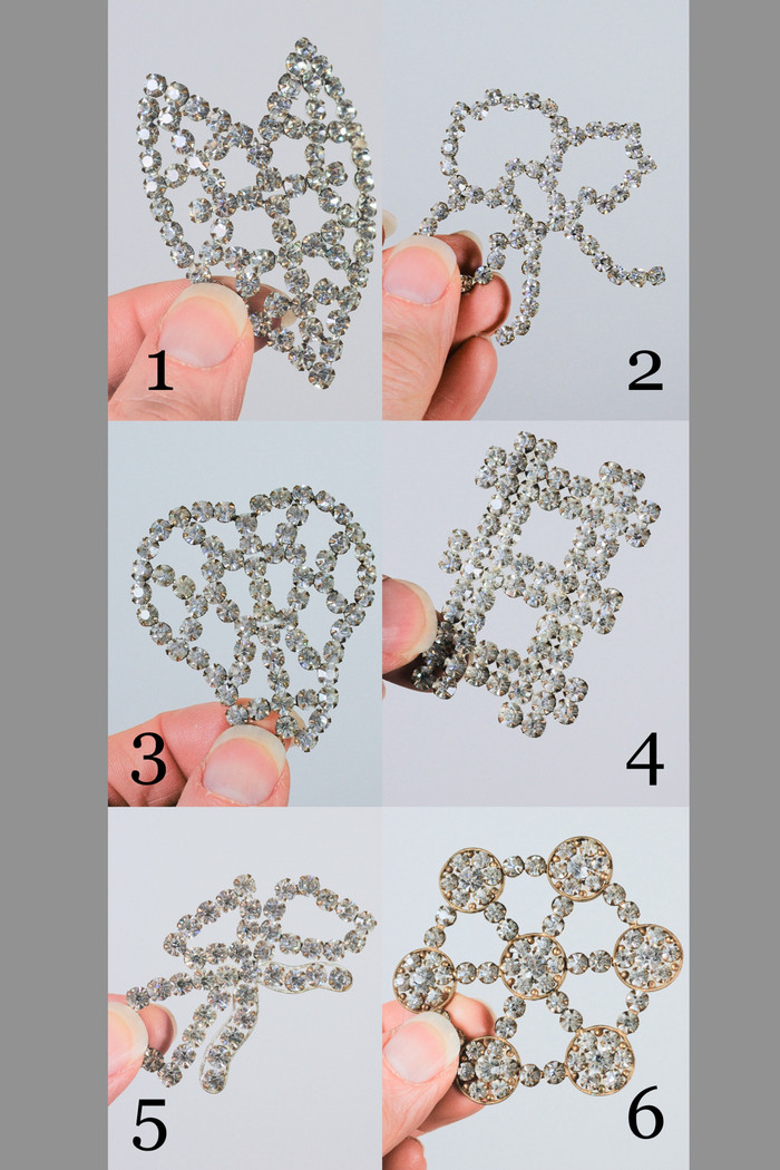Deco 1920s 1930s millinery trim dressmaking appliques metal rhinestones true vintage deadstock