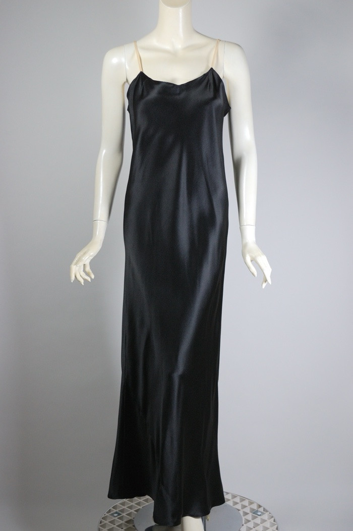 Martha Weathered Chicago 1930s black silk satin bias-cut slip evening dress S-M
