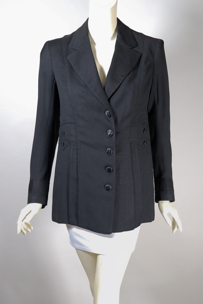 WWI late 1910s suffragette suit jacket black silk wool blend size XS 34 35 inch bust