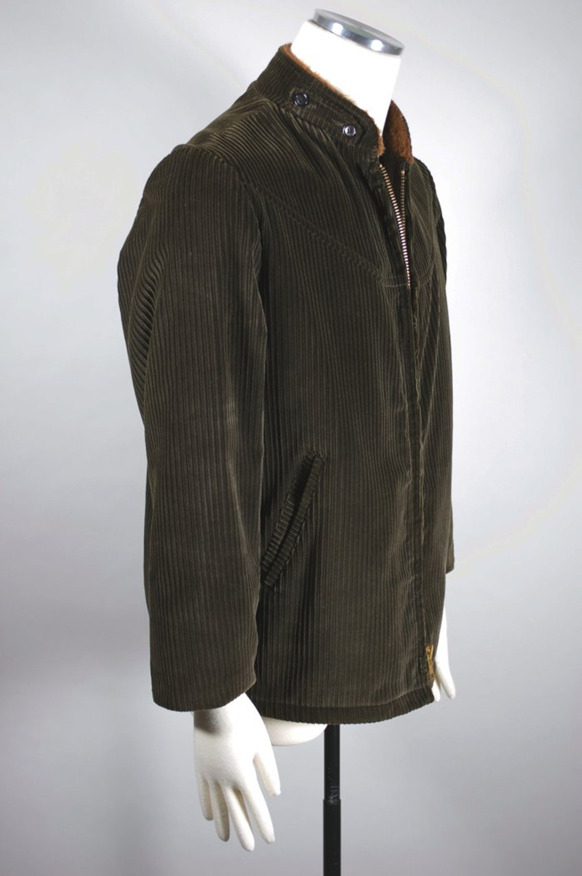 Olive-brown corduroy zip front men's jacket 1960s M