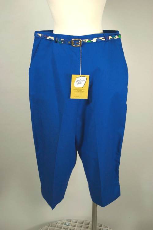 Electric blue ribbed cotton 1960s pedal pusher cropped pant M-L