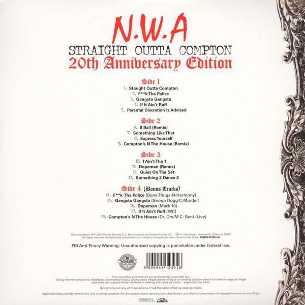 N.W.A.-Straight Outta Compton - 20th Anniversary (2 LP's) Vinyl LP-Brand New-Still Sealed