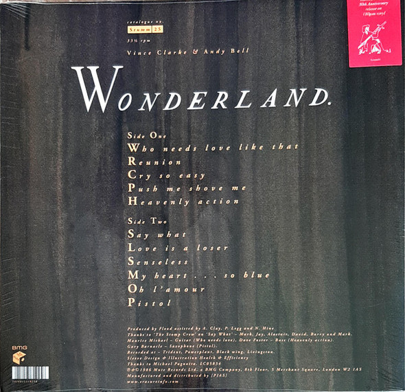 ERASURE-'WONDERLAND - 30TH ANNIVERSARY 180g vinyl LP-Brand new/Still Sealed ERASURE-'WONDERLAND - 30TH ANNIVERSARY 180g vinyl LP-Brand new/Still Sealed