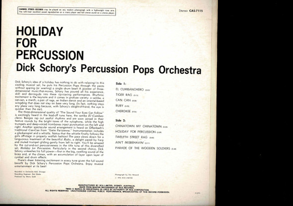 Dick Schory's Percussion Pops Orchestra-Holiday For Percussion-VINYL LP-USED-Aussie press