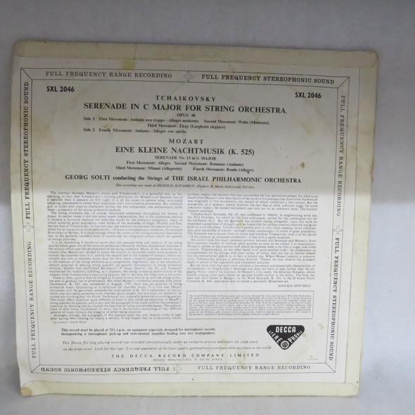 Wolfgang Amadeus Mozart, Pyotr Ilyich Tchaikovsky, Georg Solti, Israel Philharmonic Orchestra-Eine Kleine Nachtmusik / Serenade For Strings-VINYL LP-USED-SHLP_4972