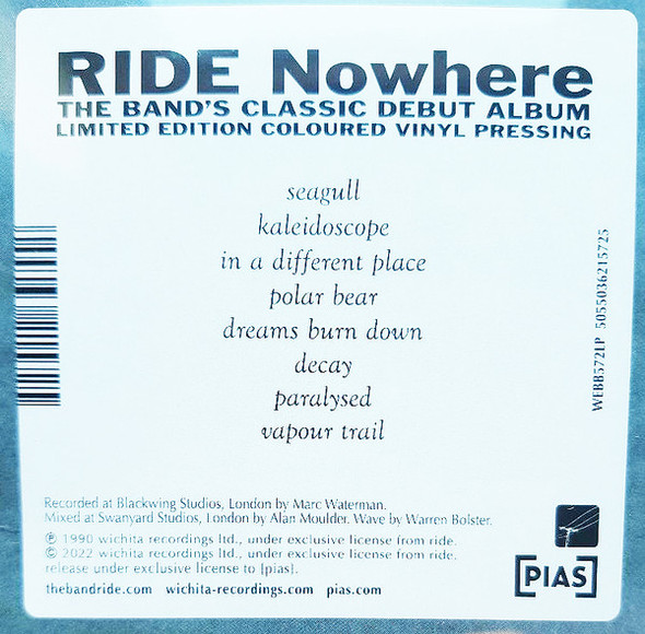 RIDE - Nowhere (Transparent Curacao Vinyl)--Vinyl LP-Brand New/Still sealed_LAS0125128