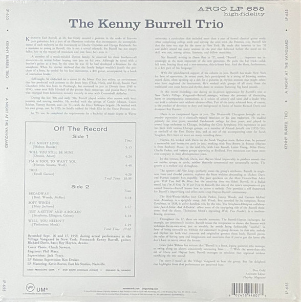 The Kenny Burrell Trio – A Night At The Vanguard (Verve By Request)--Vinyl LP-Brand New/Still sealed_LAS06251182